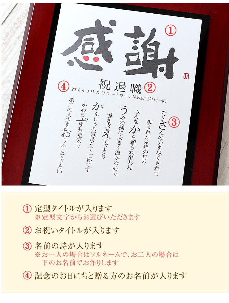 表彰盾の名前ポエム 木製額 心の文字 Mサイズ プレゼント